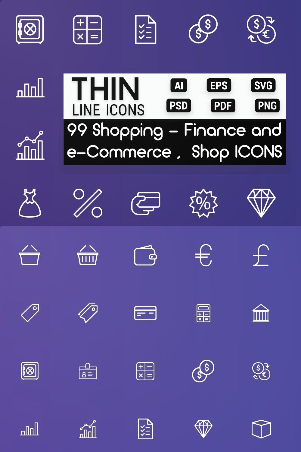 Shopping - Finance & Commerce Icons pinterest preview image.