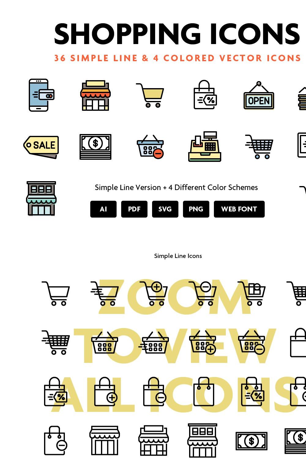 Shopping Line Icons pinterest preview image.
