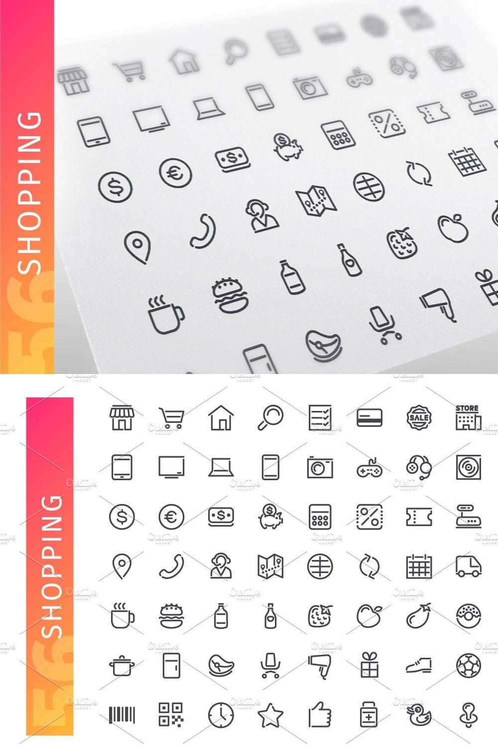 Shopping Line Icons Set pinterest preview image.