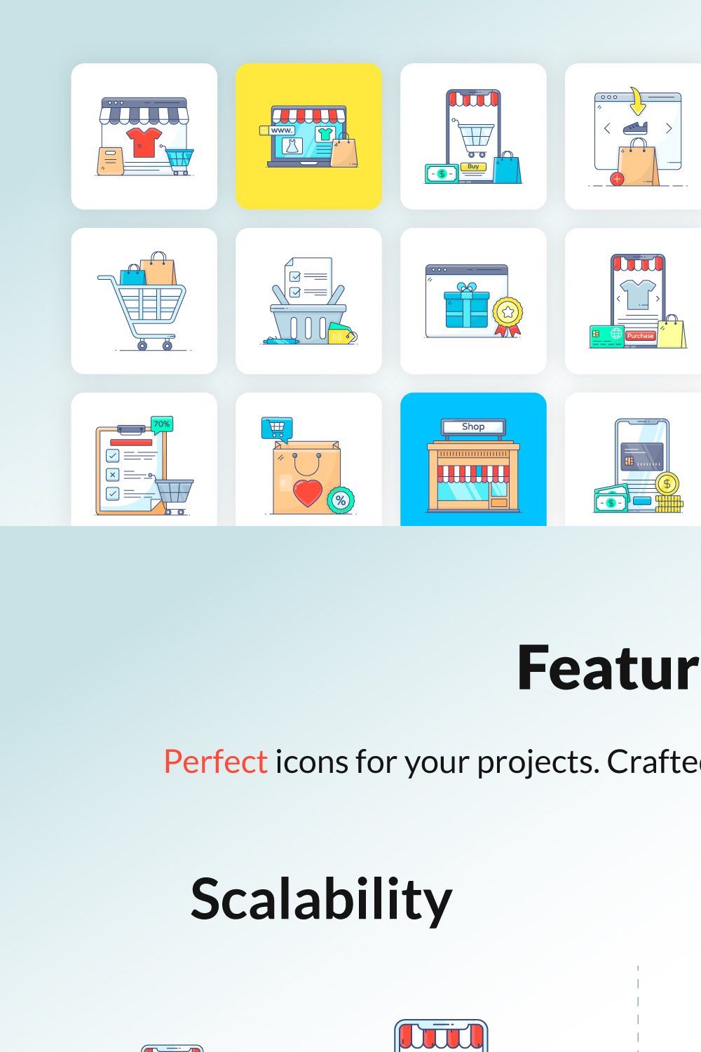 Shopping linear icons pack pinterest preview image.