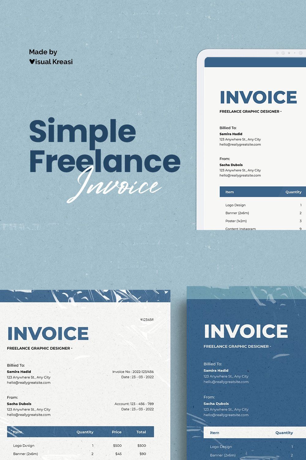 Simple Freelance Invoice pinterest preview image.