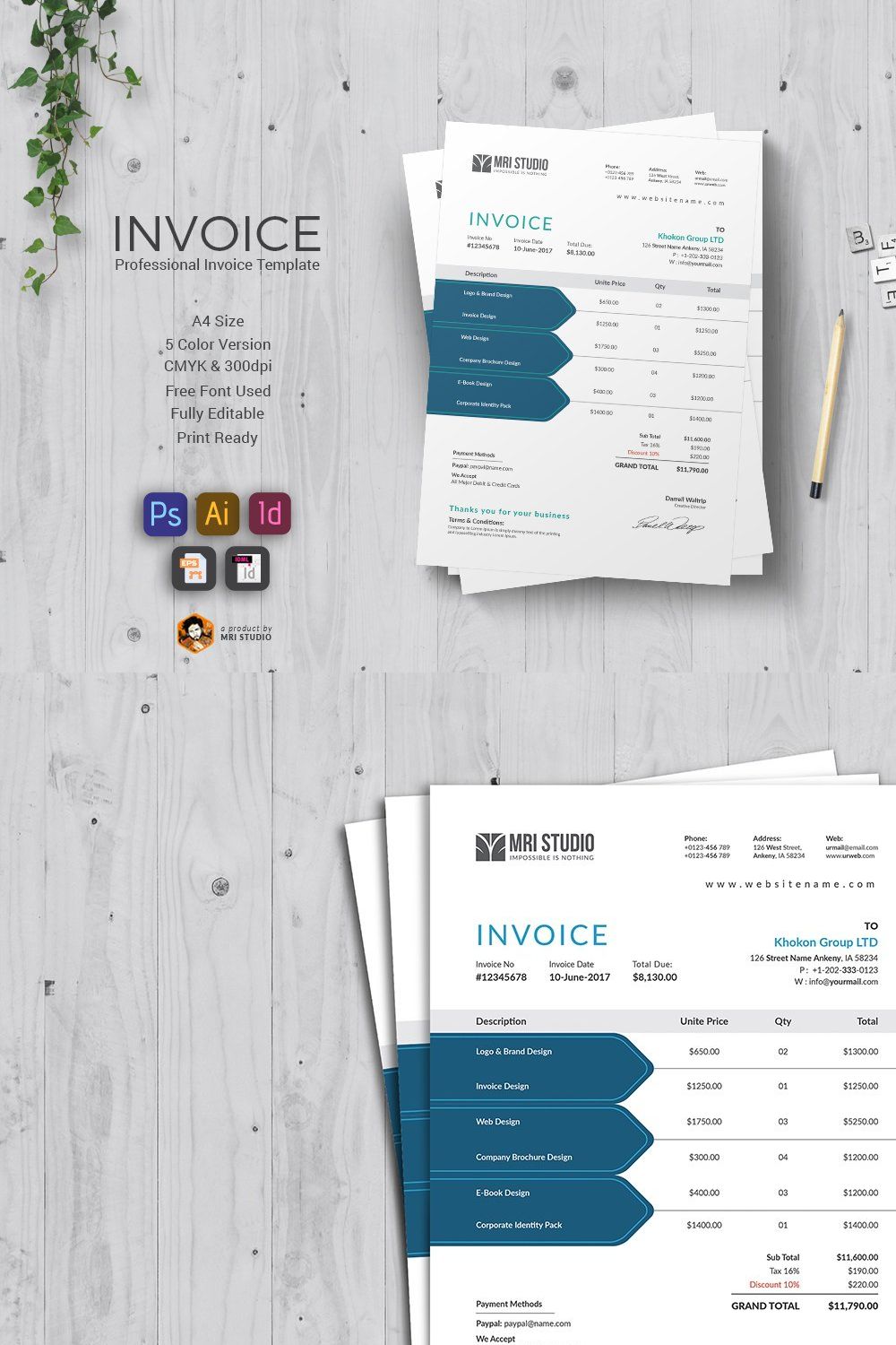 Simple Invoice Template pinterest preview image.