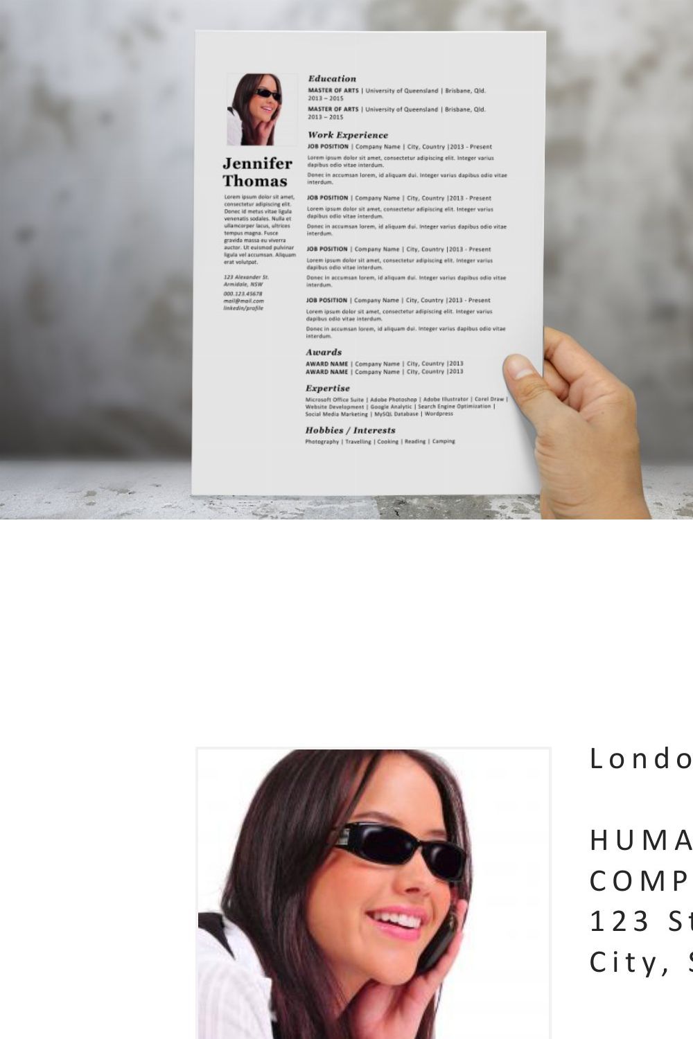Simple photograph resume template pinterest preview image.