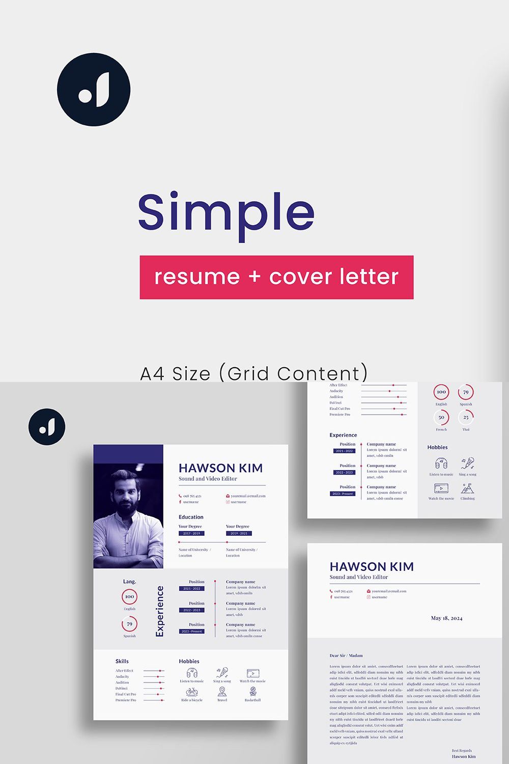 Simple Resume pinterest preview image.