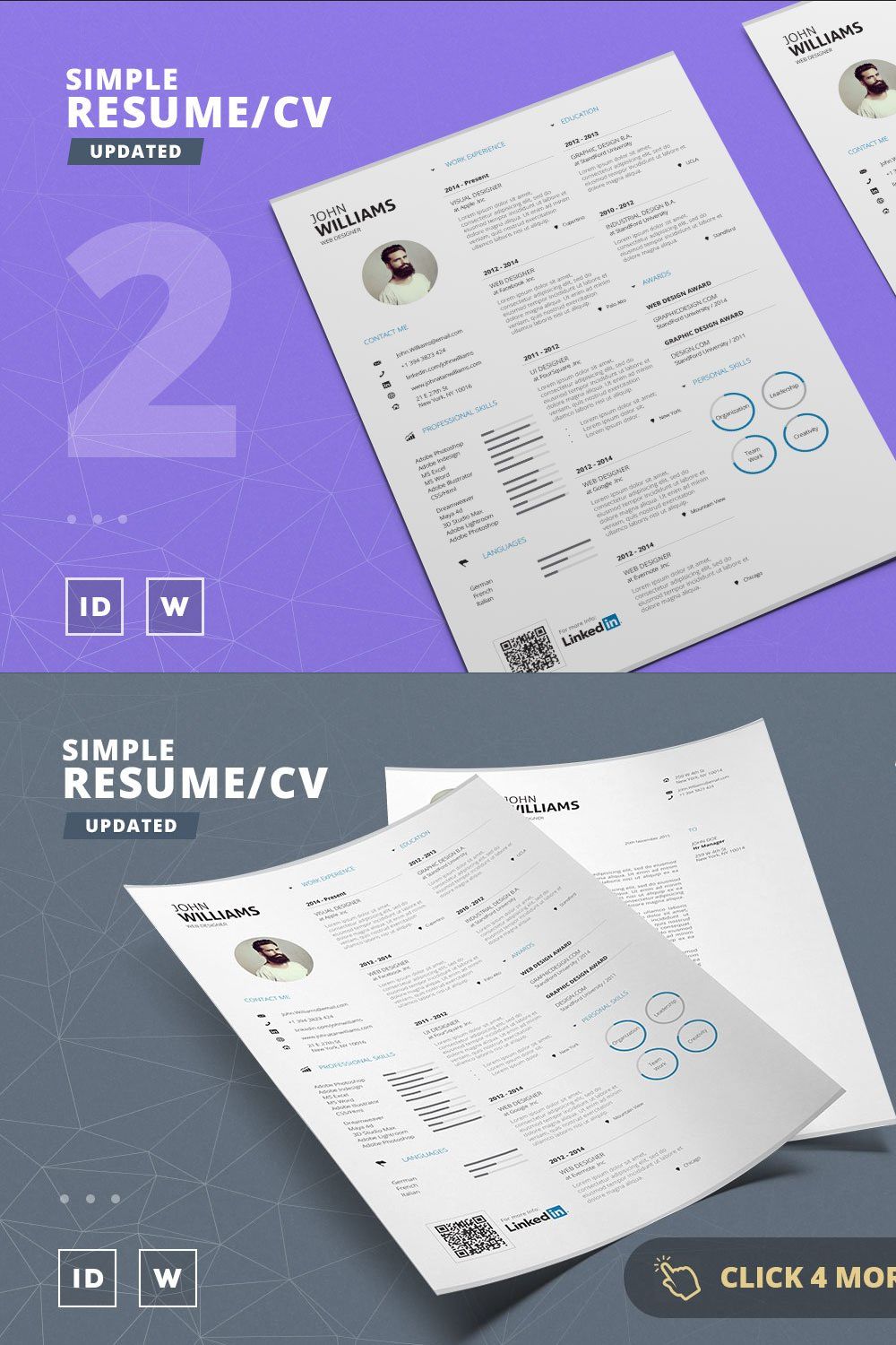 Simple Resume/Cv Template Volume 2 pinterest preview image.