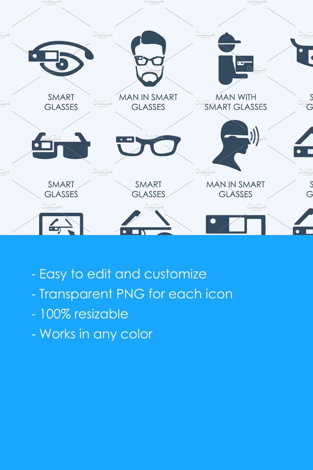Smart glasses icons pinterest preview image.