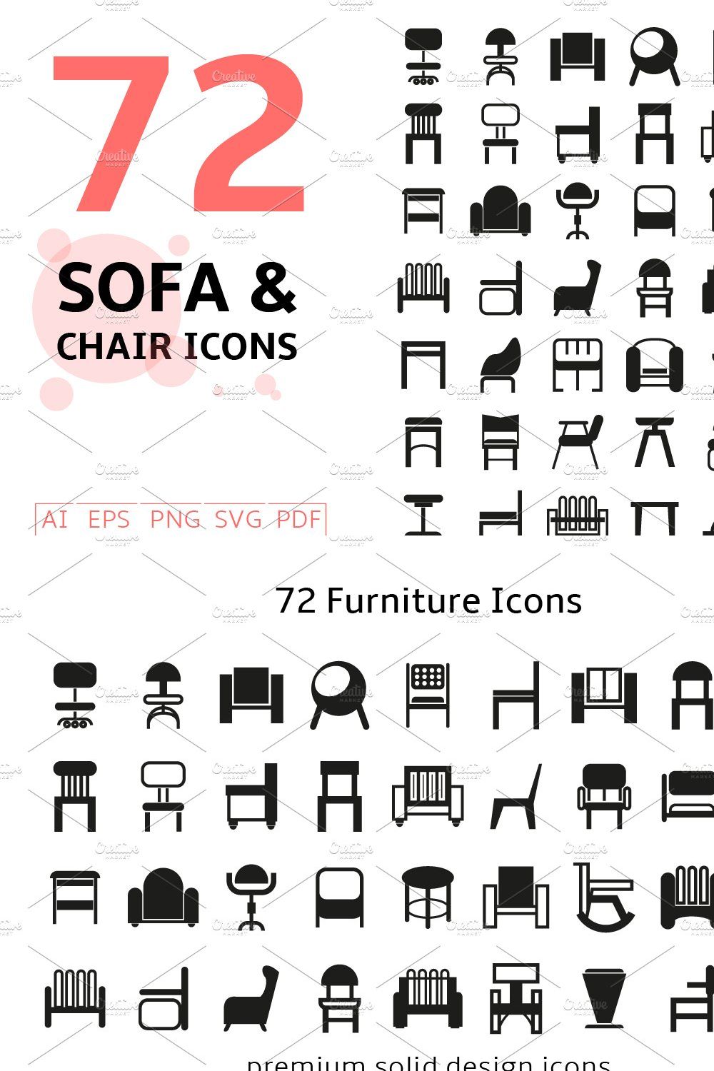 Sofa and Chair Icons Set pinterest preview image.