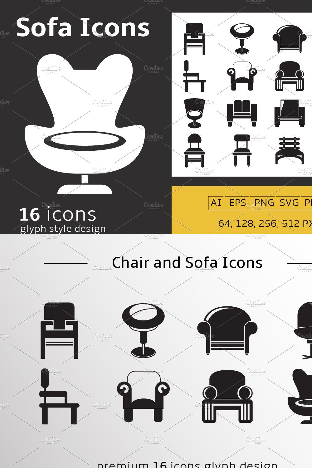 Sofa Icons Set pinterest preview image.