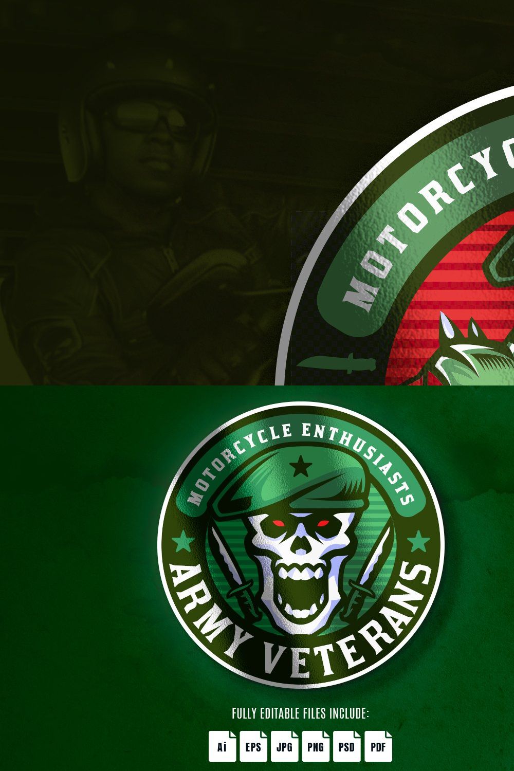 Soldier Skull Biker Emblem Logo pinterest preview image.