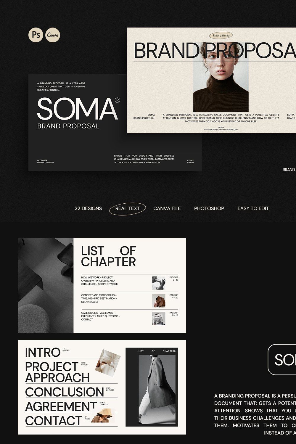 SOMA Brand Proposal CANVA PS pinterest preview image.