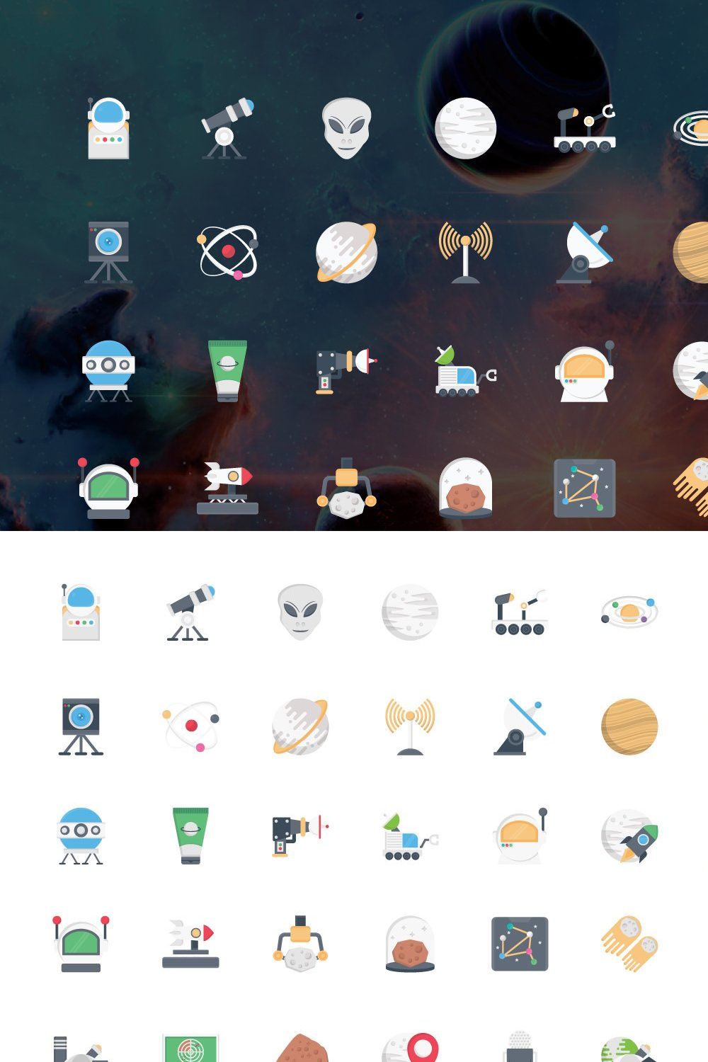 Space and Astronomy Flat Icons pinterest preview image.