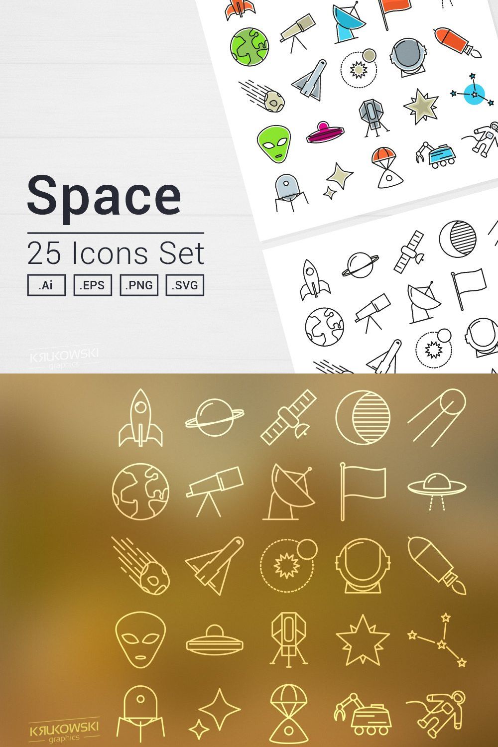 Space Icons Set pinterest preview image.