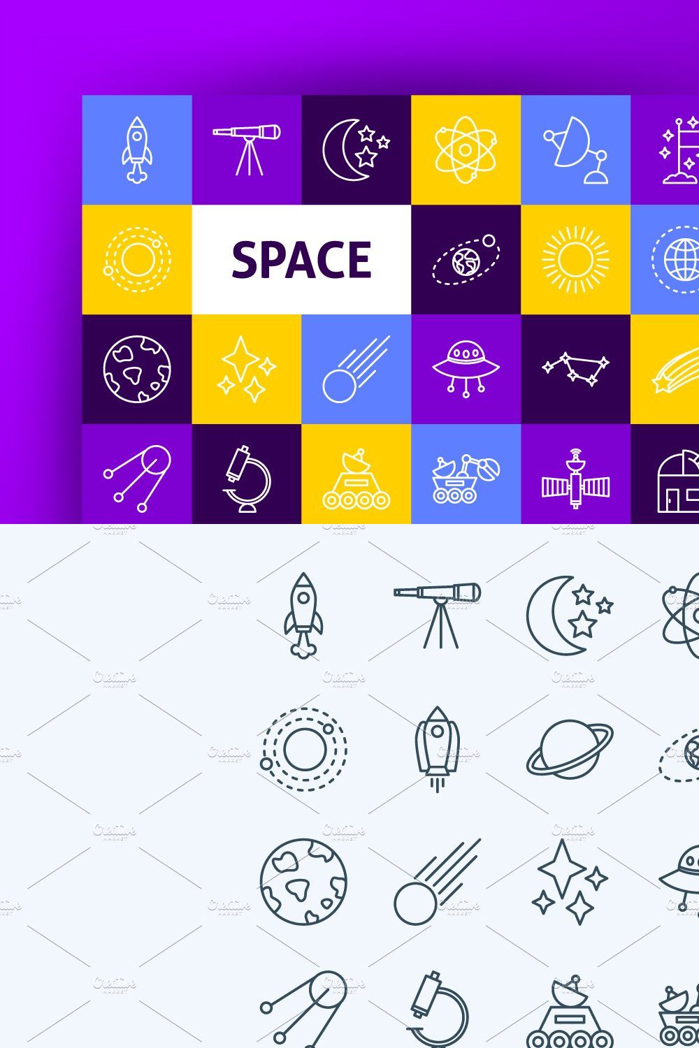 Space Line Art Vector Icons Set pinterest preview image.
