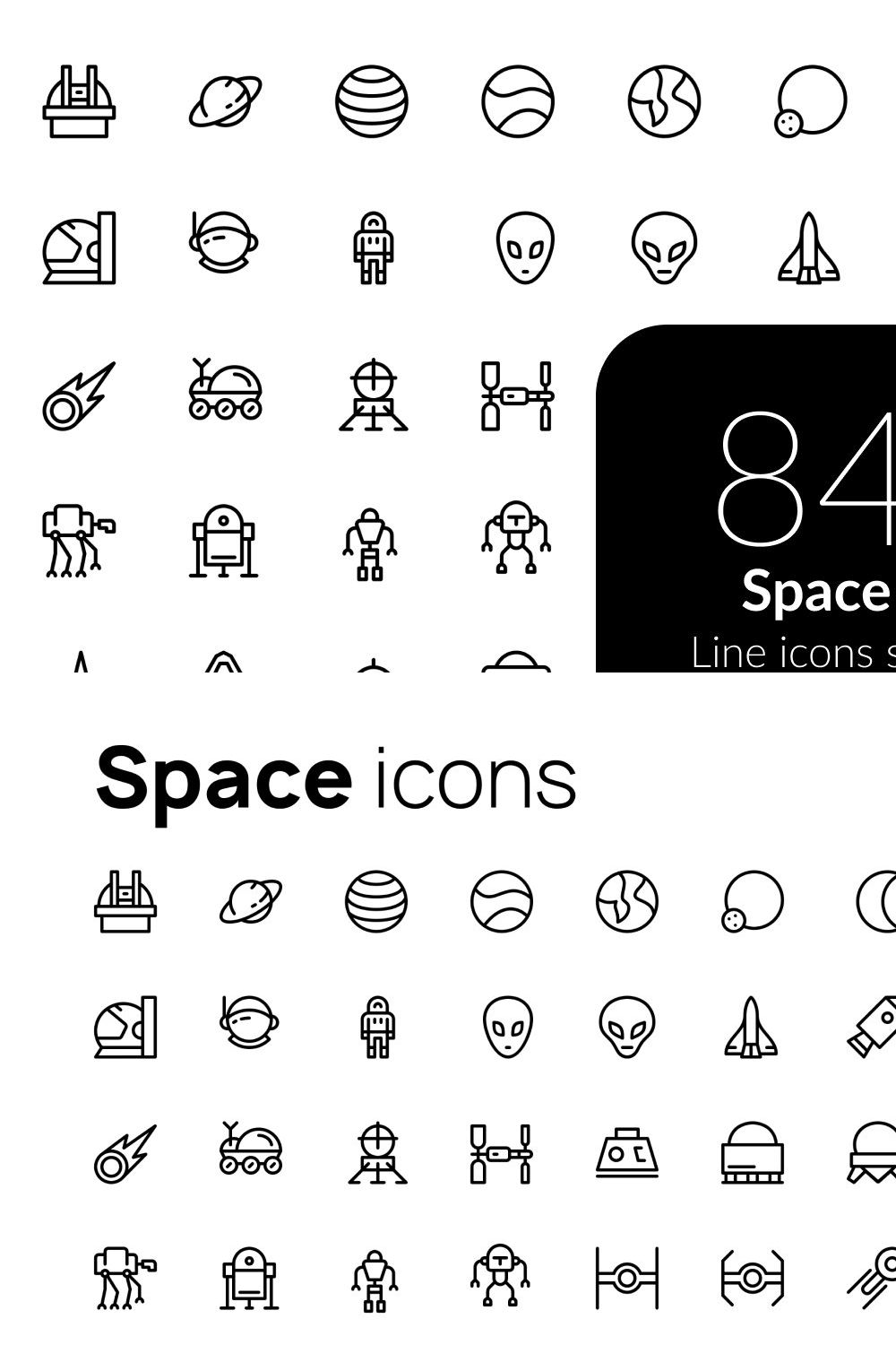 Space line icons set pinterest preview image.