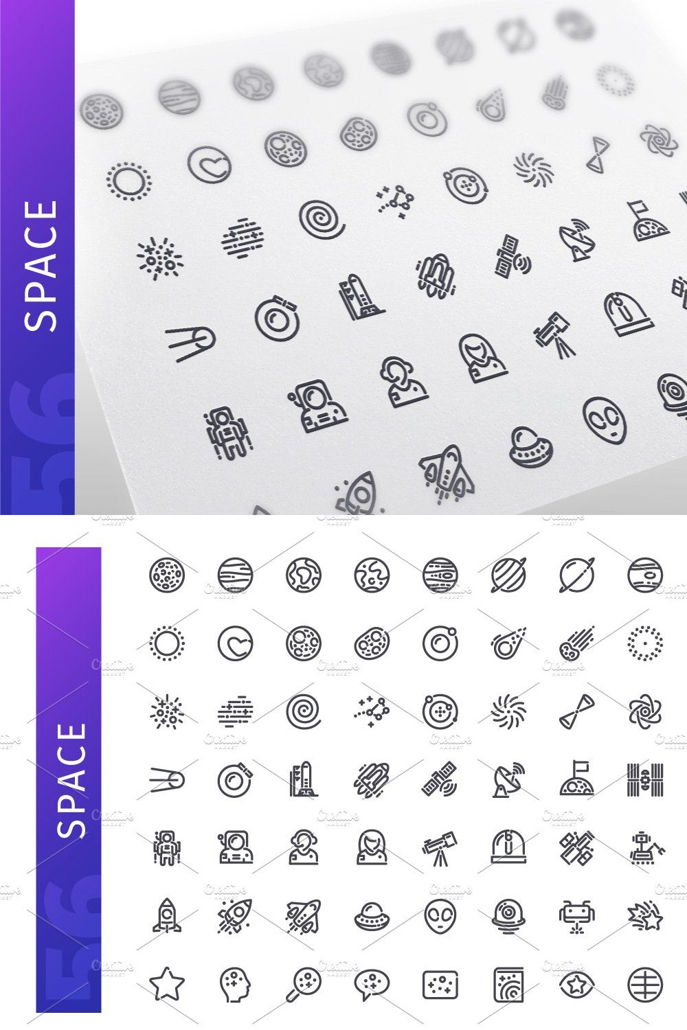 Space Line Icons Set pinterest preview image.