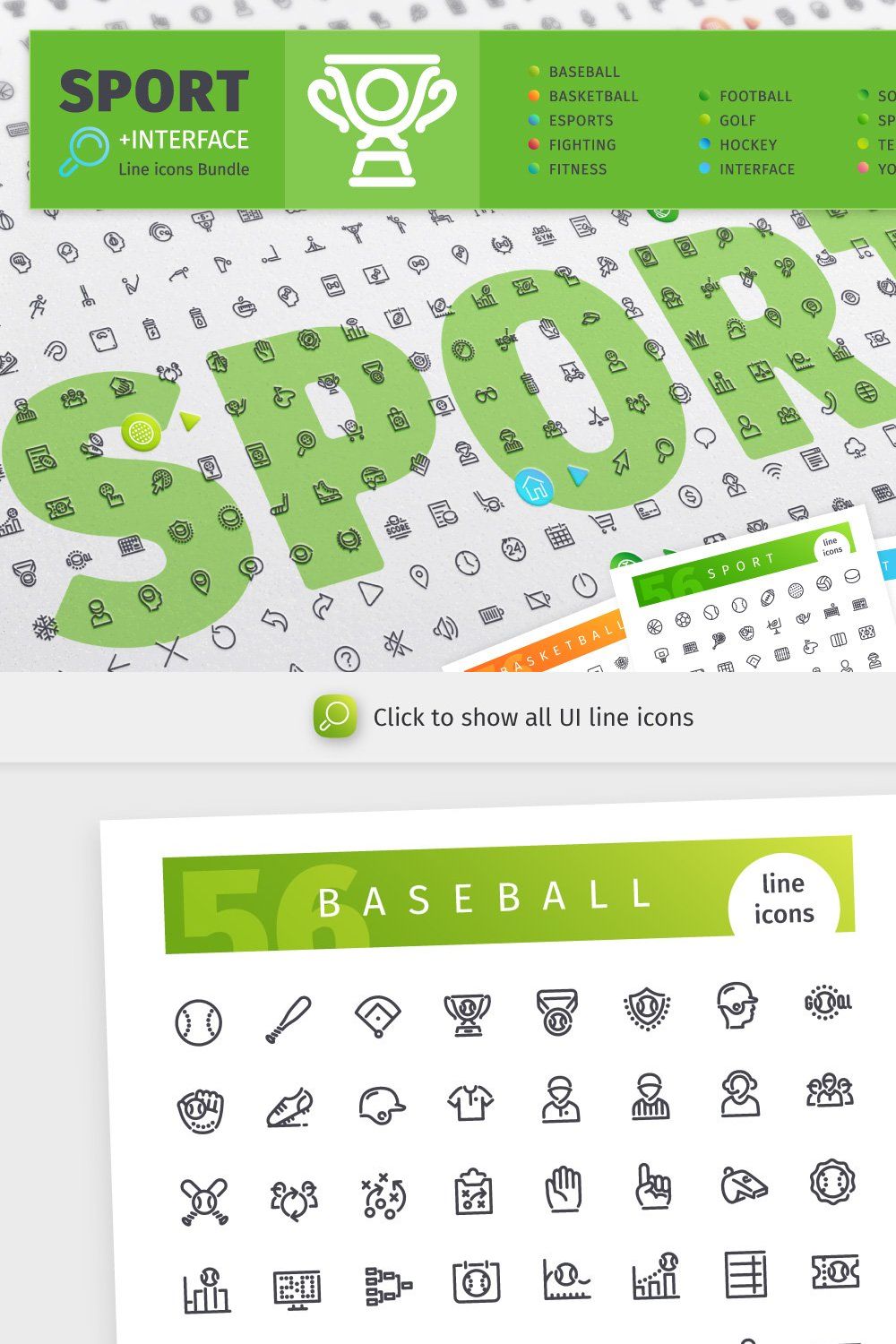 Sport 700+ Line Icons Bundle pinterest preview image.