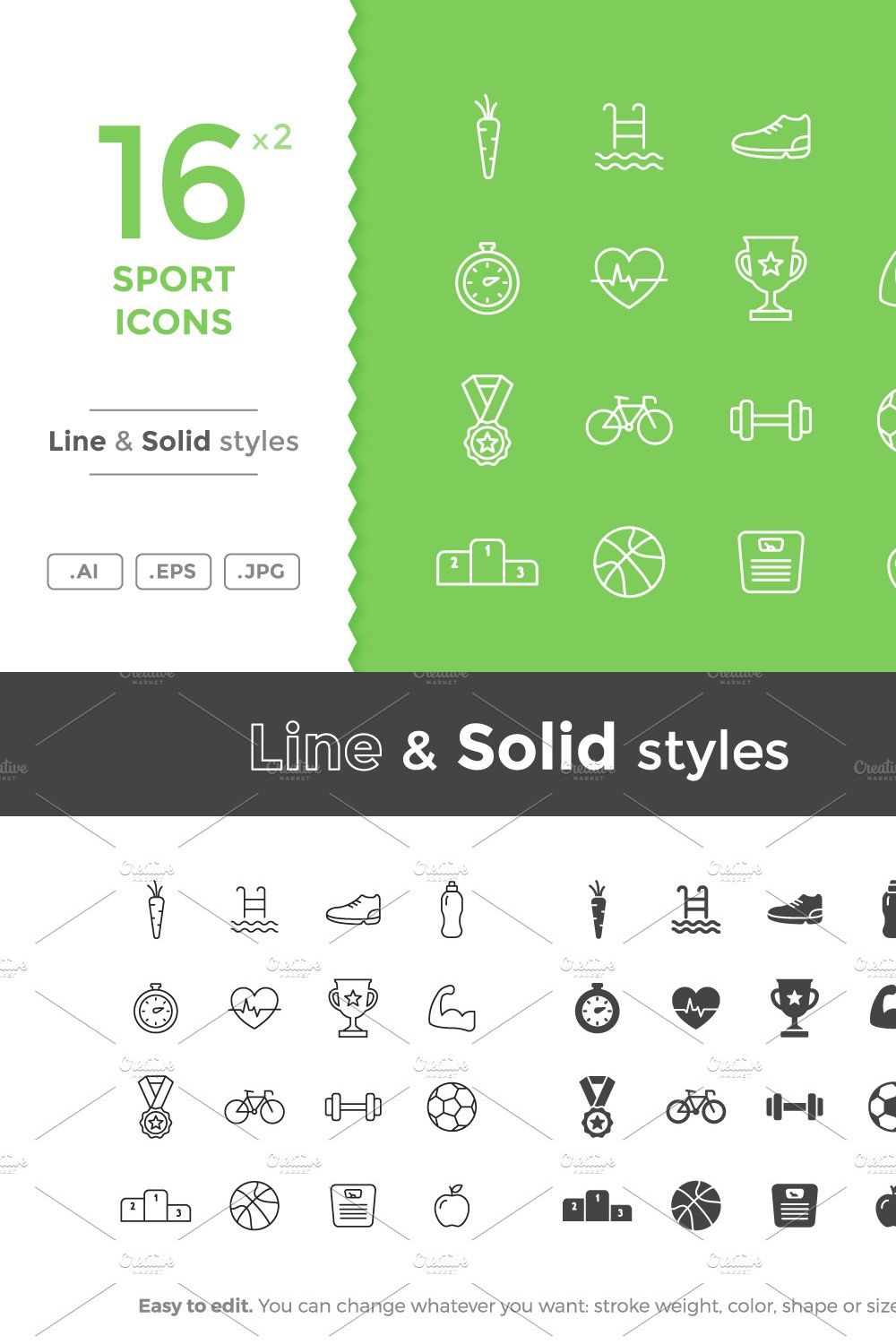 Sport and Fitness Icons pinterest preview image.