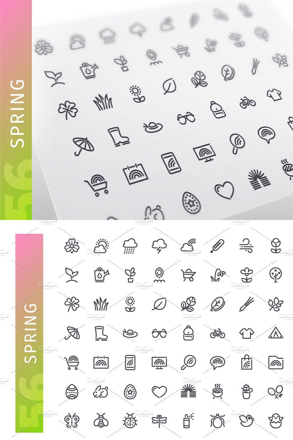 Spring Line Icons Set pinterest preview image.