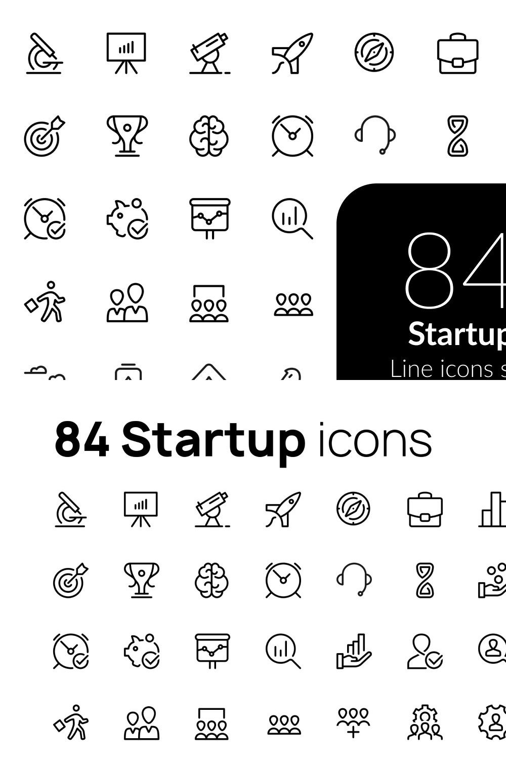 Startup line icons set pinterest preview image.