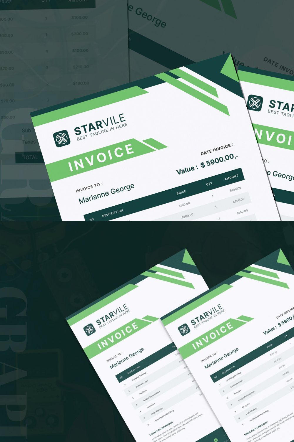 Starvile Invoice pinterest preview image.