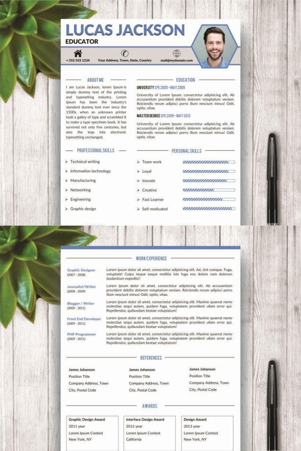 Stylish Resume Template for MS Word pinterest preview image.