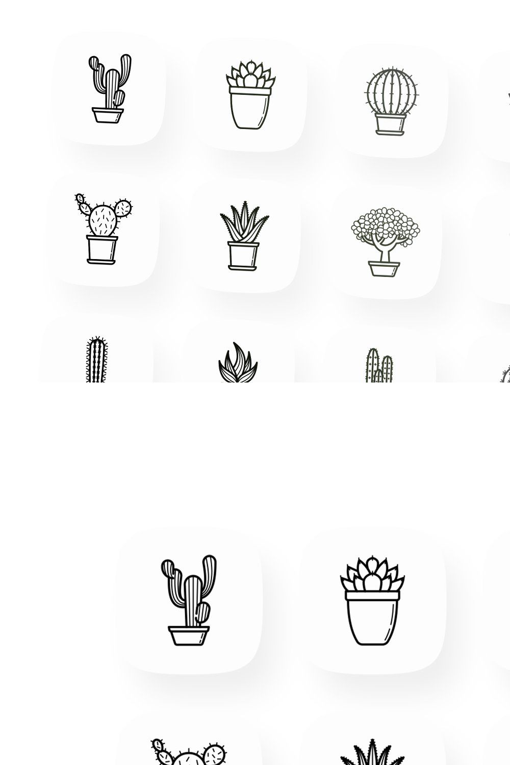 Succulents 16 Thin Line Icons Set pinterest preview image.