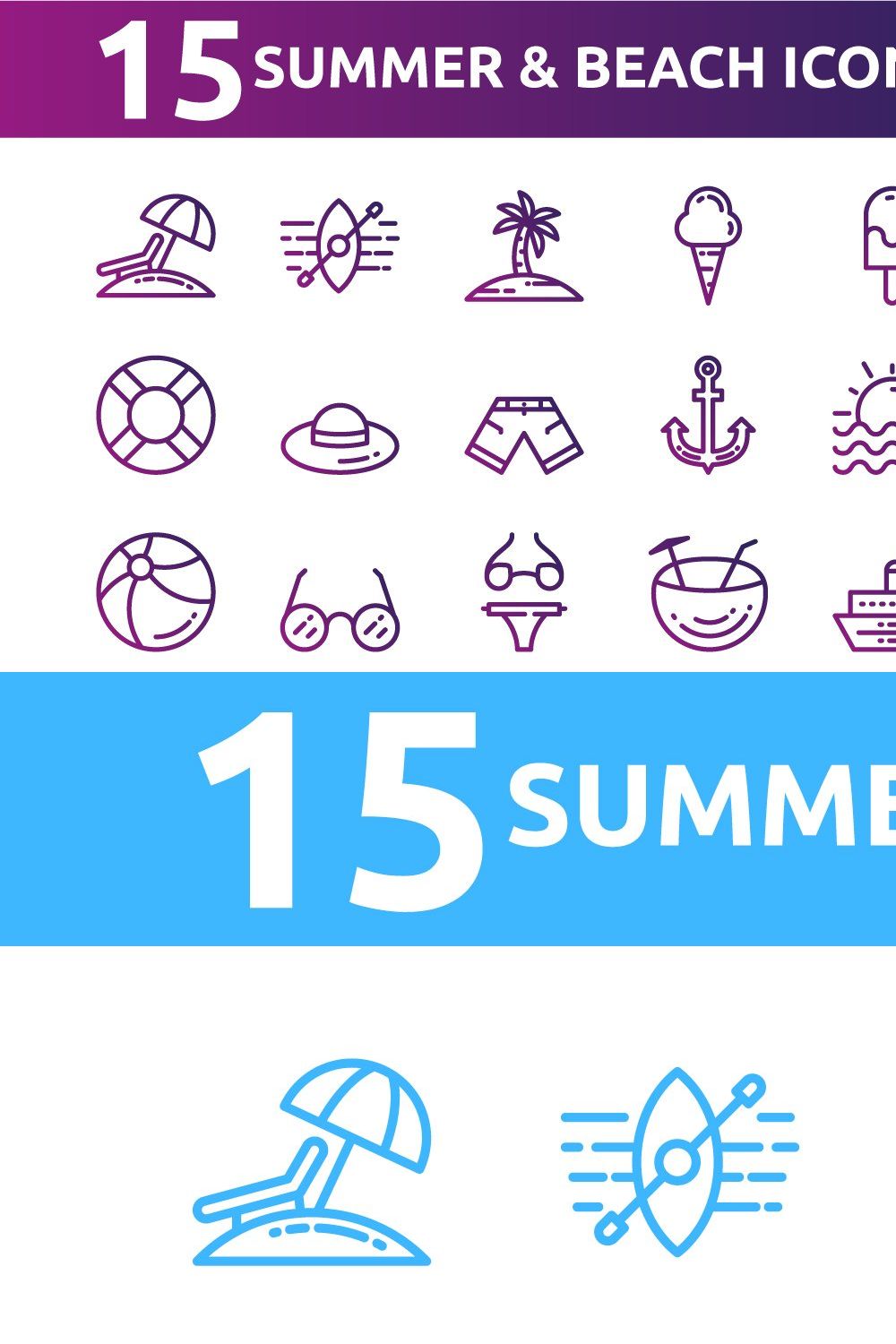 Summer and Beach Icons pinterest preview image.