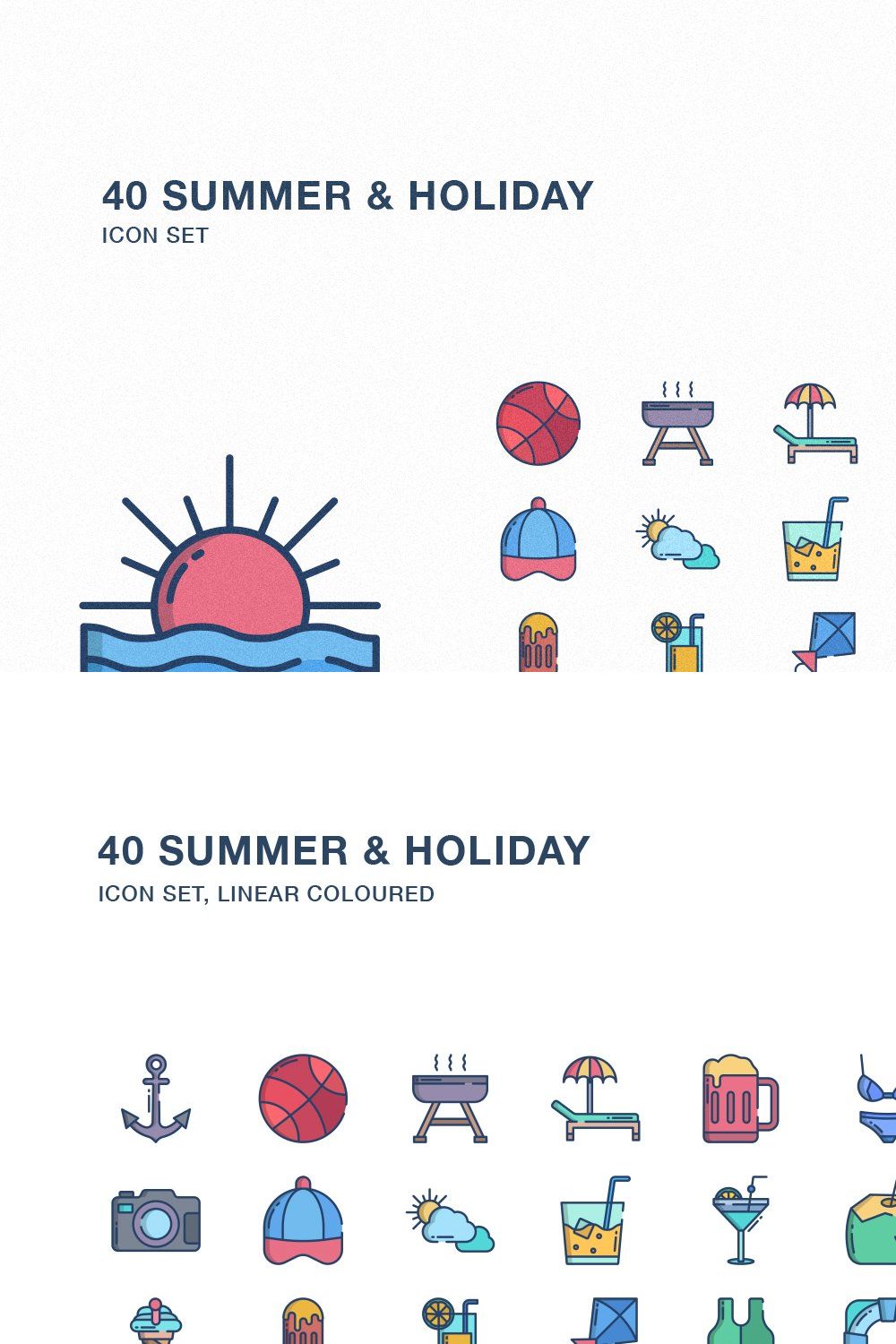 Summer and Holiday icon set pinterest preview image.