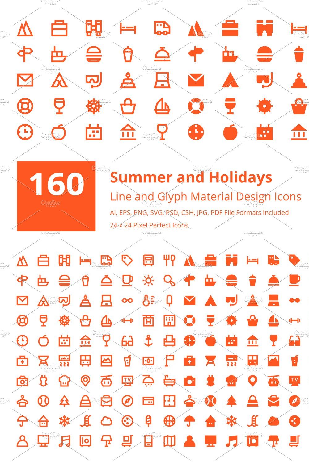 Summer and Holidays Material Icons pinterest preview image.