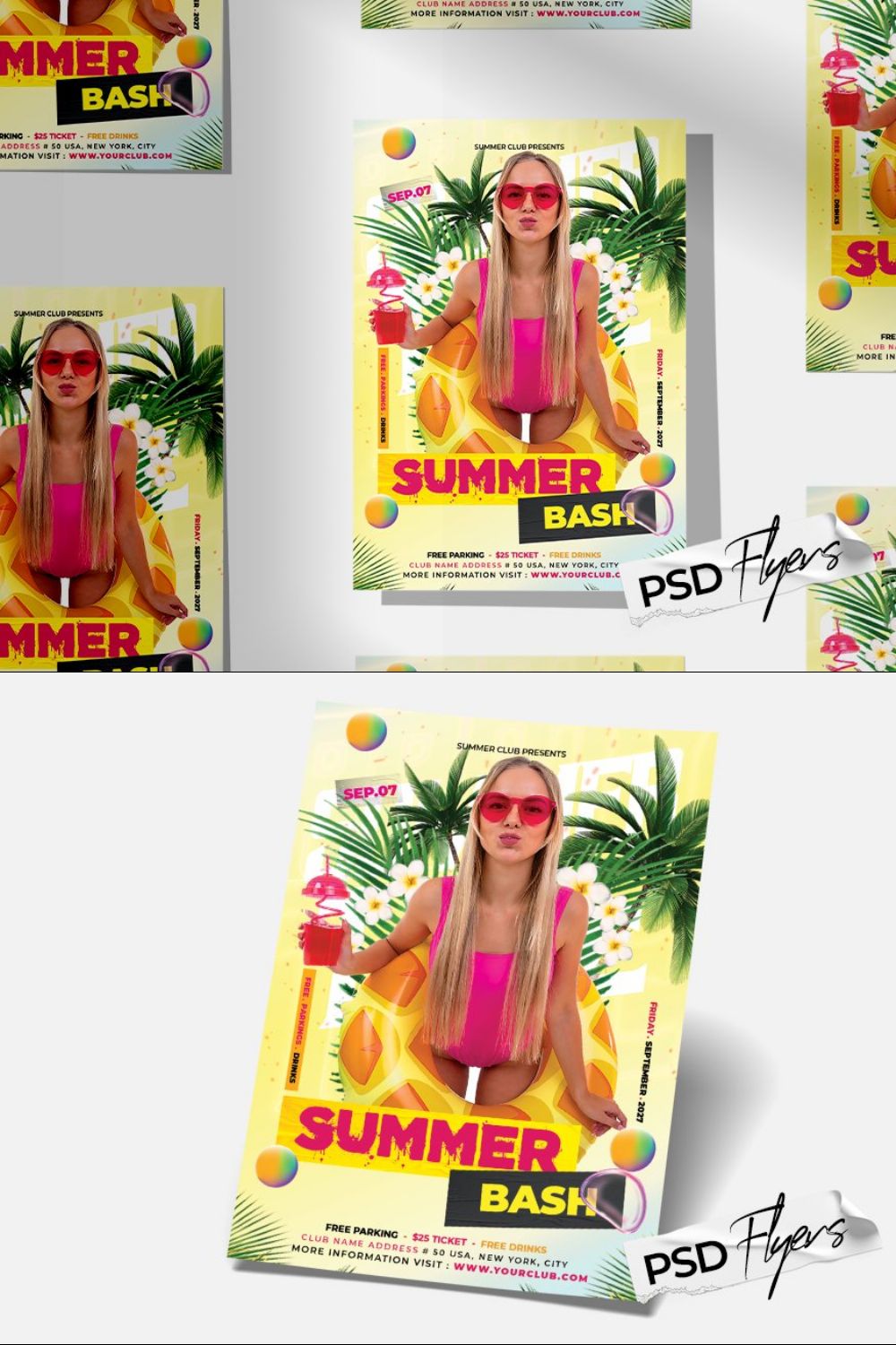 Summer Bash Party PSD Flyer Template pinterest preview image.