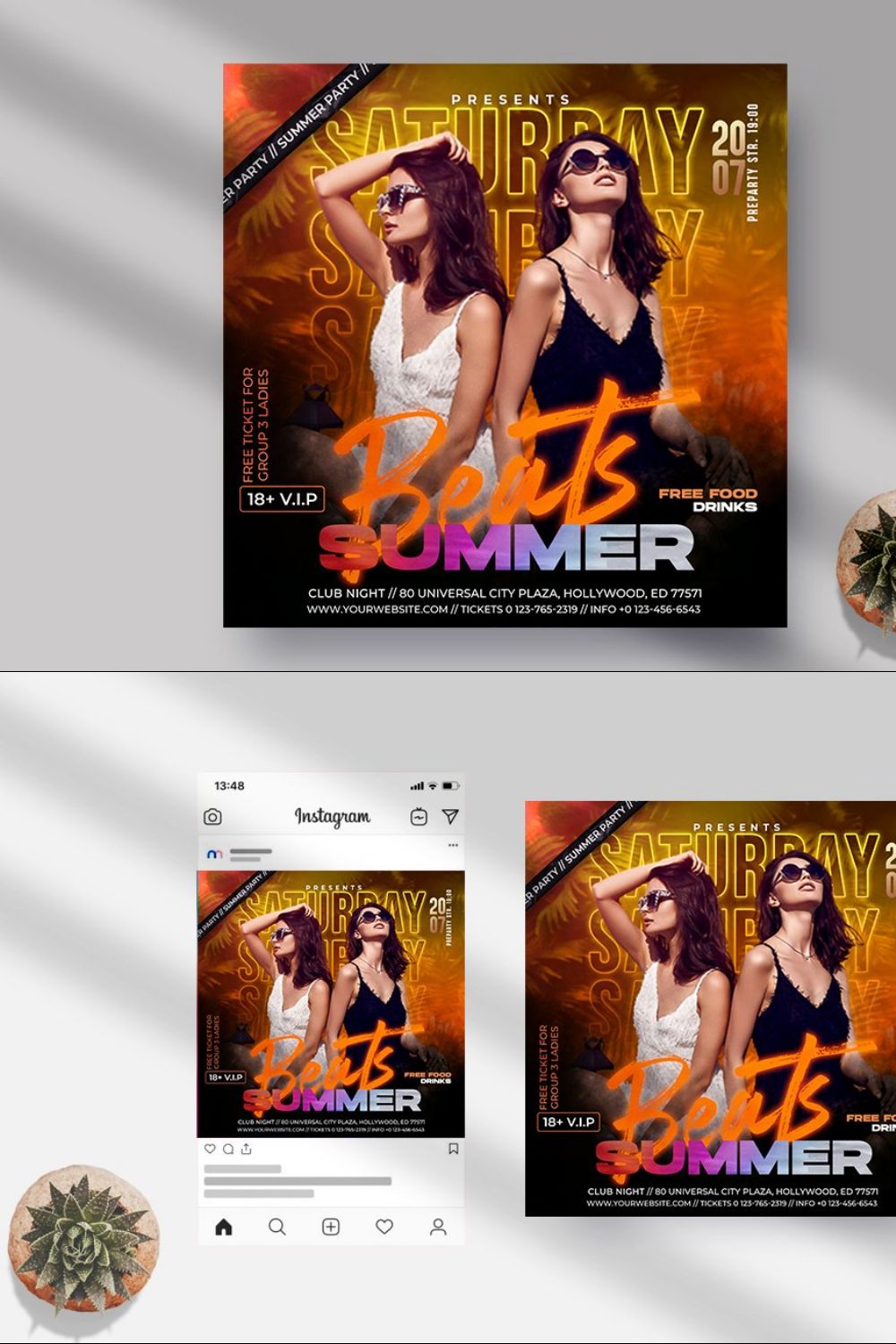 Summer Beats Party Instagram (PSD) pinterest preview image.