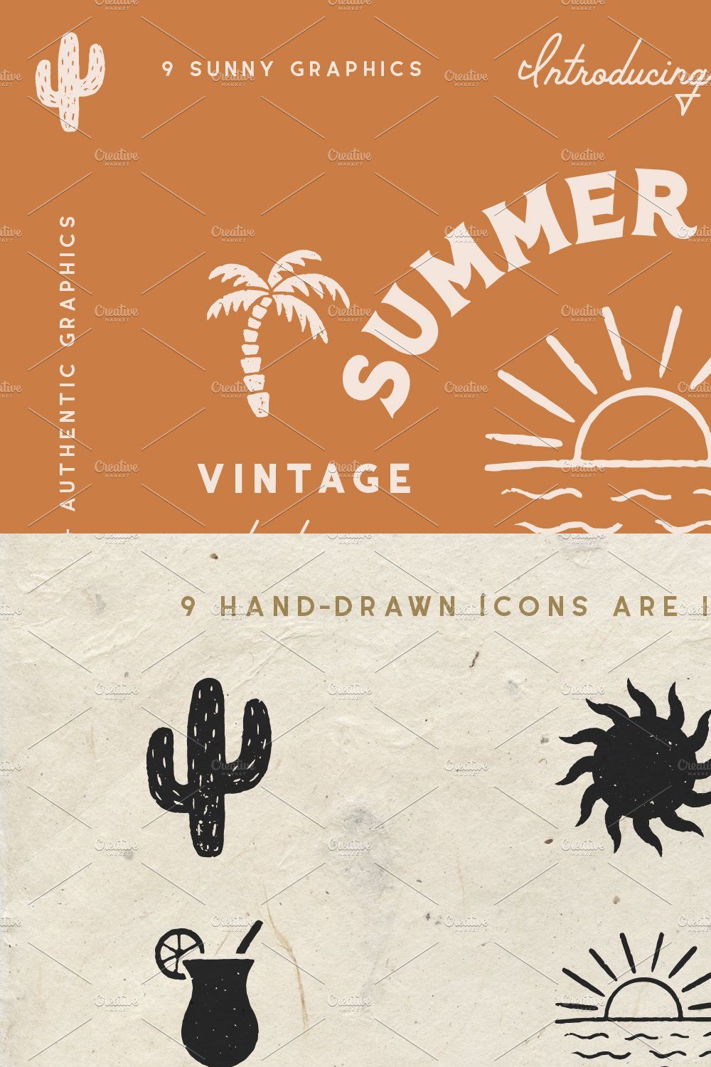 Summer Icons Hand Drawn Graphics Set pinterest preview image.