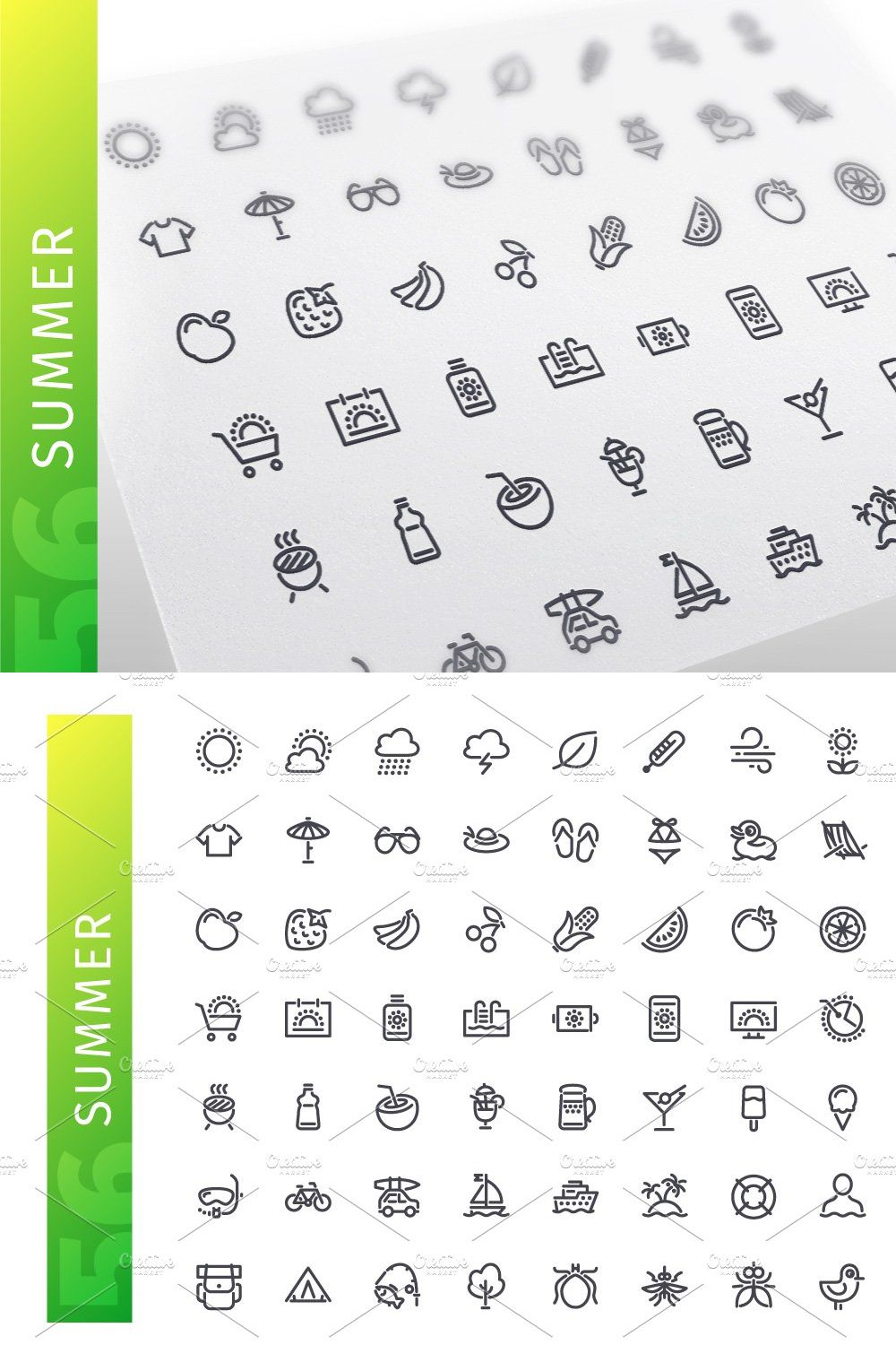 Summer Line Icons Set pinterest preview image.