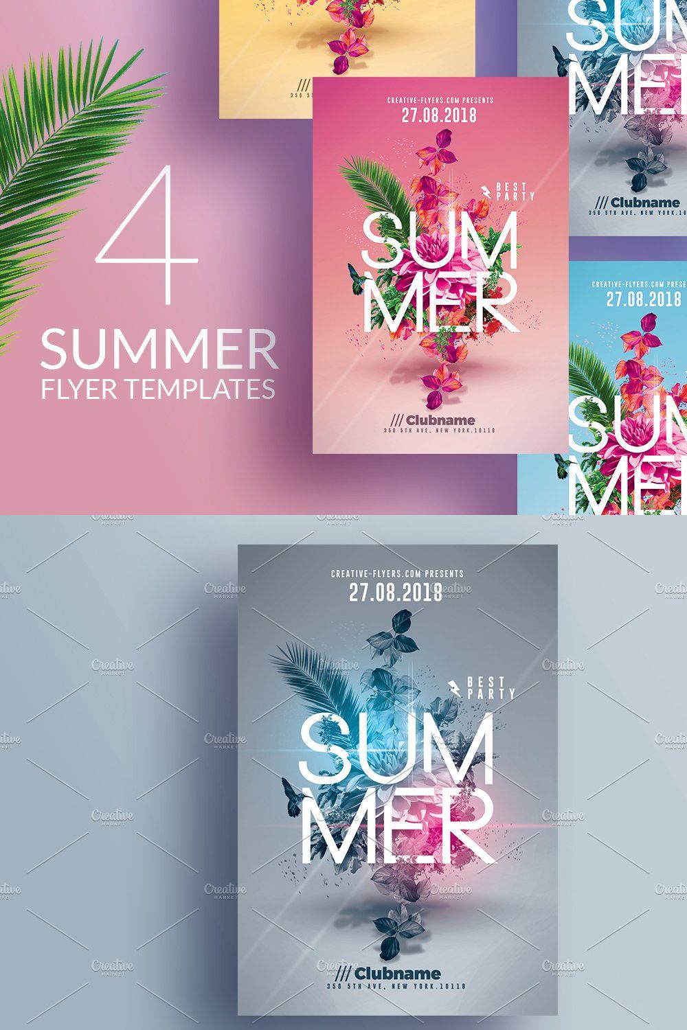 Summer Party | 4 Flyers Templates pinterest preview image.