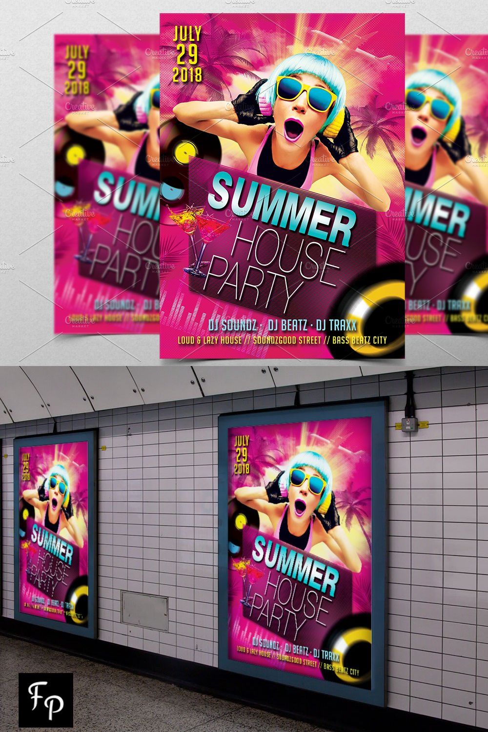 Summer Party Flyer pinterest preview image.