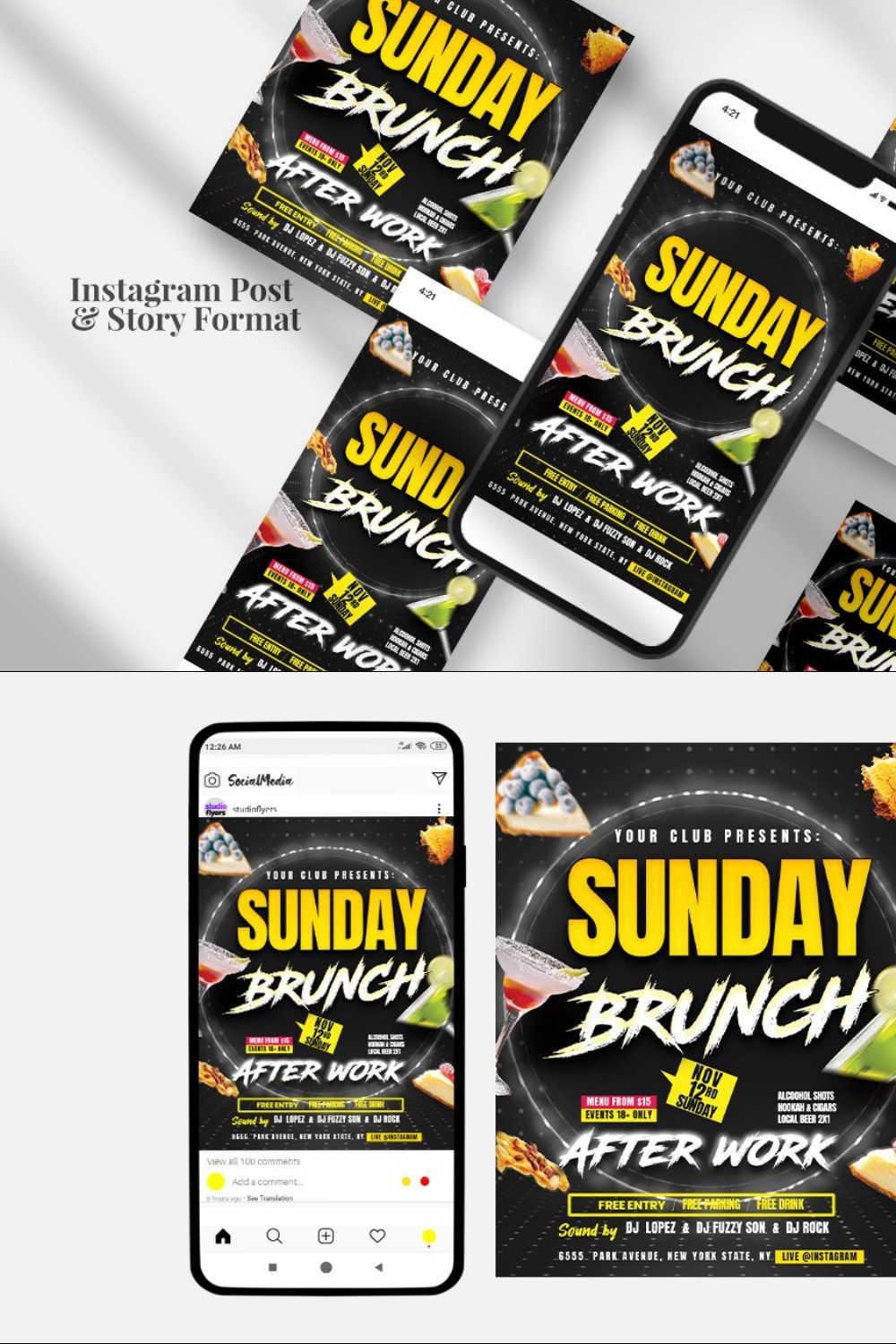 Sunday Brunch Banners PSD Template pinterest preview image.