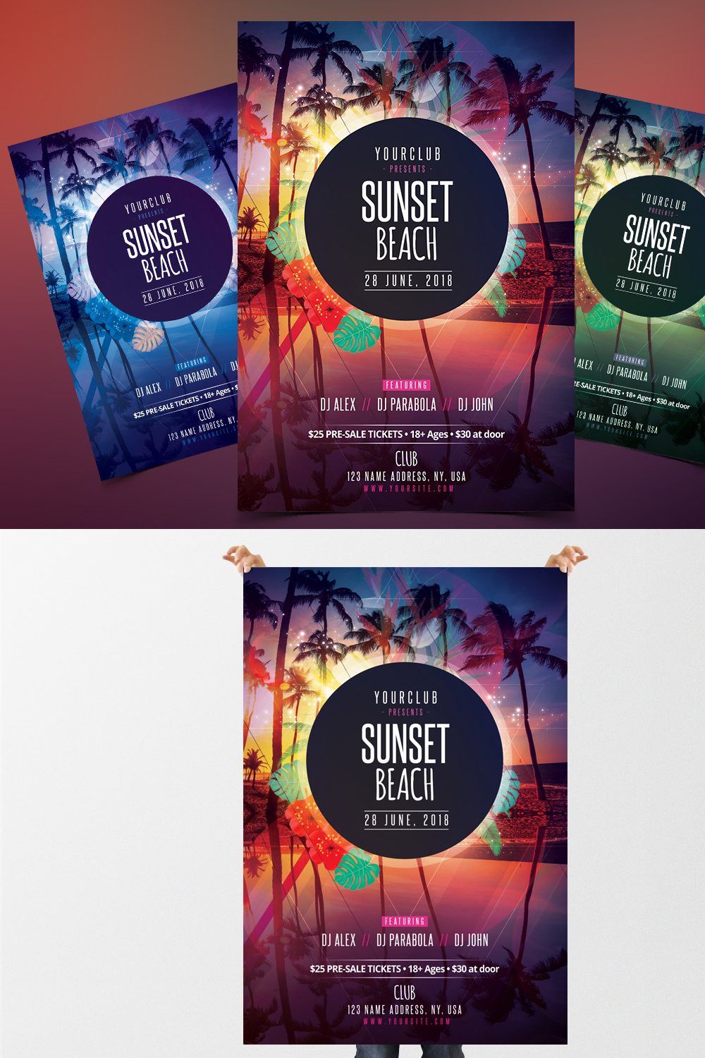 Sunset Beach - PSD Flyer Template pinterest preview image.