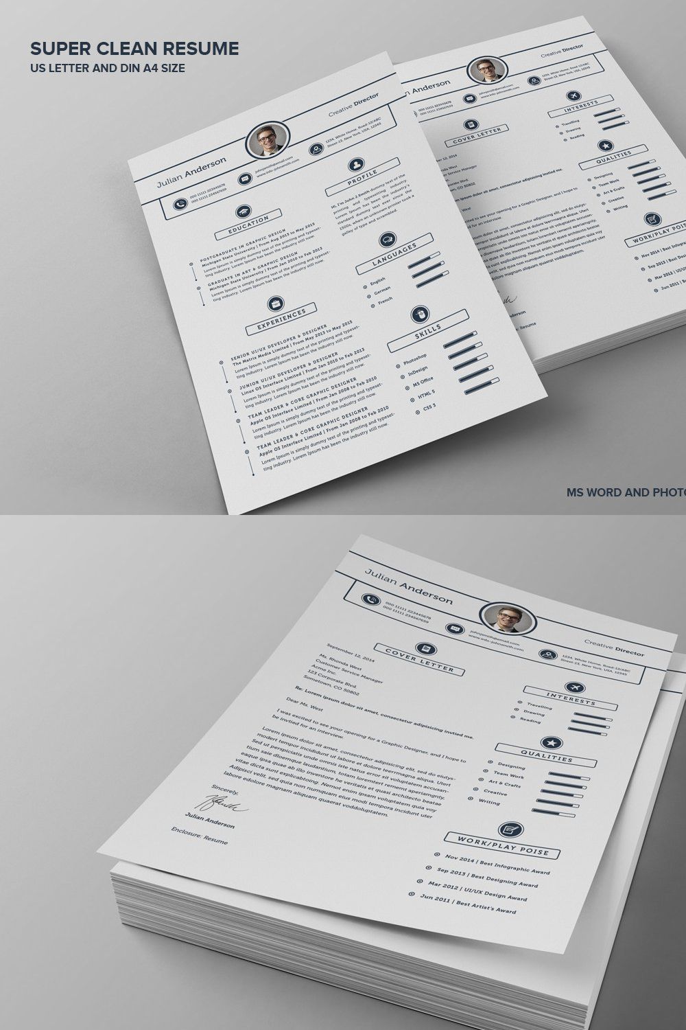 Super Clean Resume/CV - With MS Word pinterest preview image.