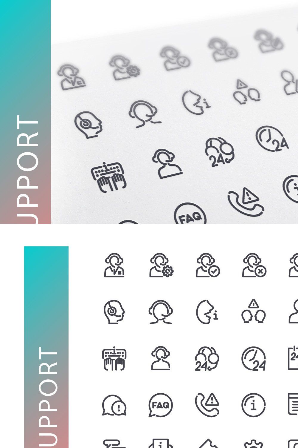 Support Line Icons Set pinterest preview image.