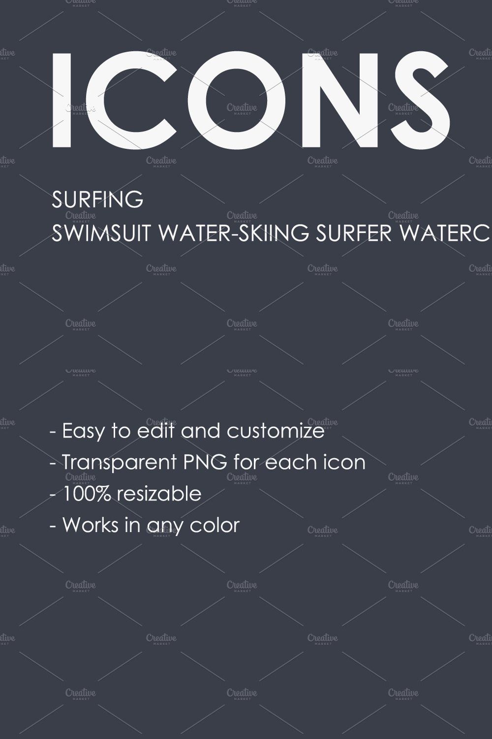 Surfing thinline icons pinterest preview image.