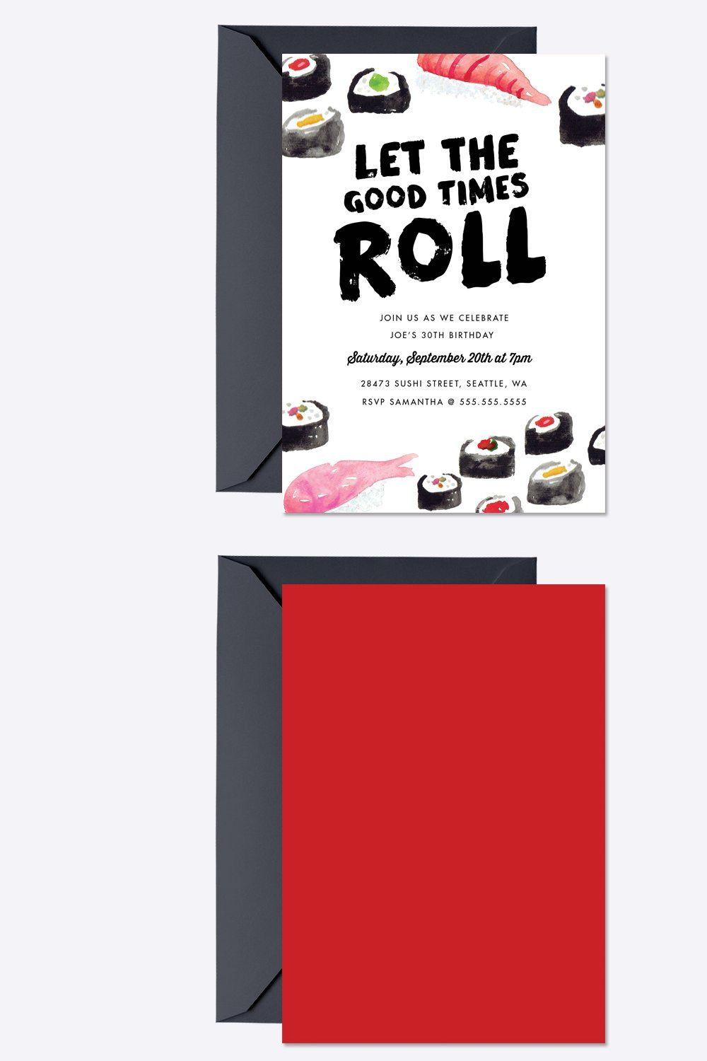 Sushi Birthday Invite Template pinterest preview image.