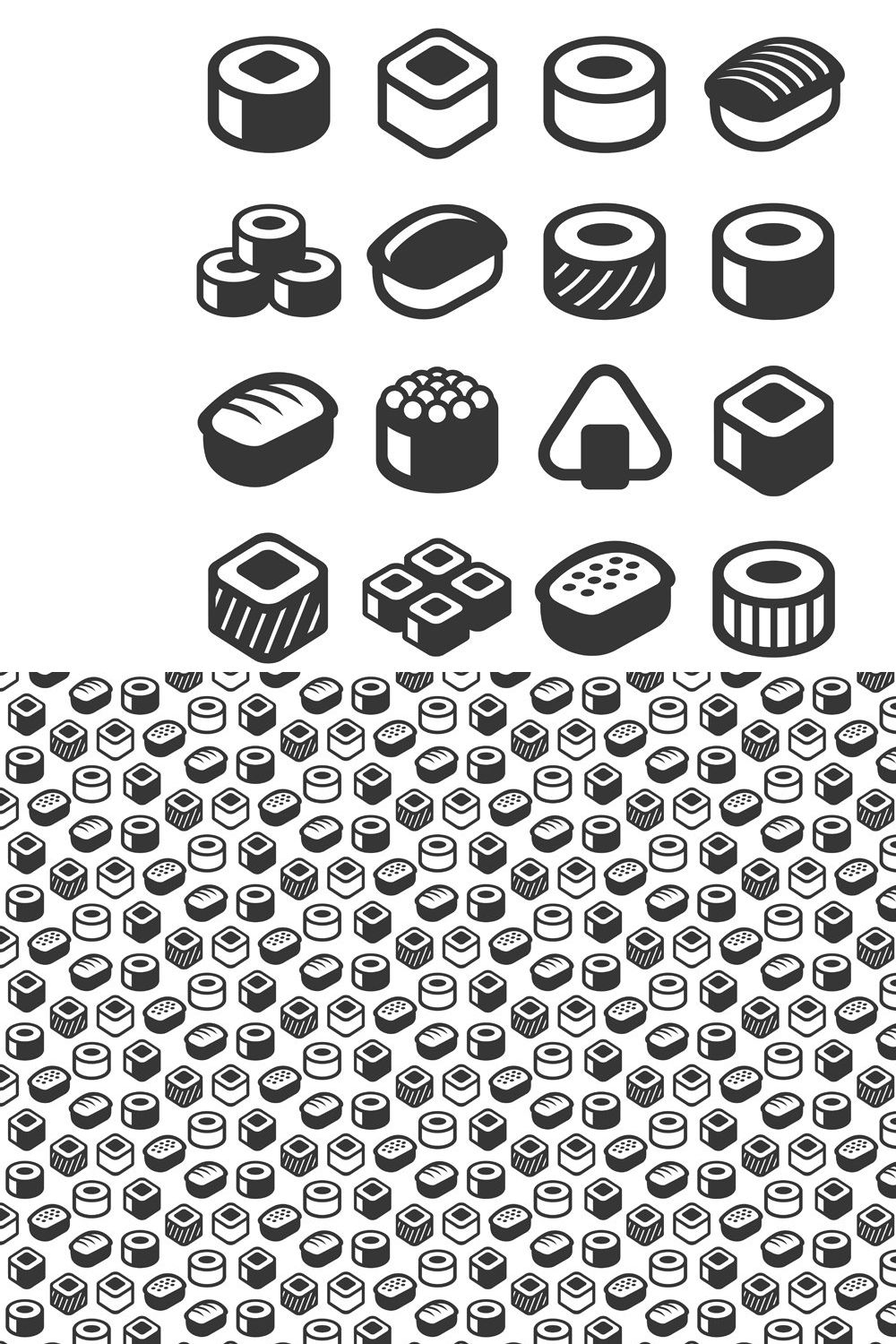 Sushi Icons Set pinterest preview image.
