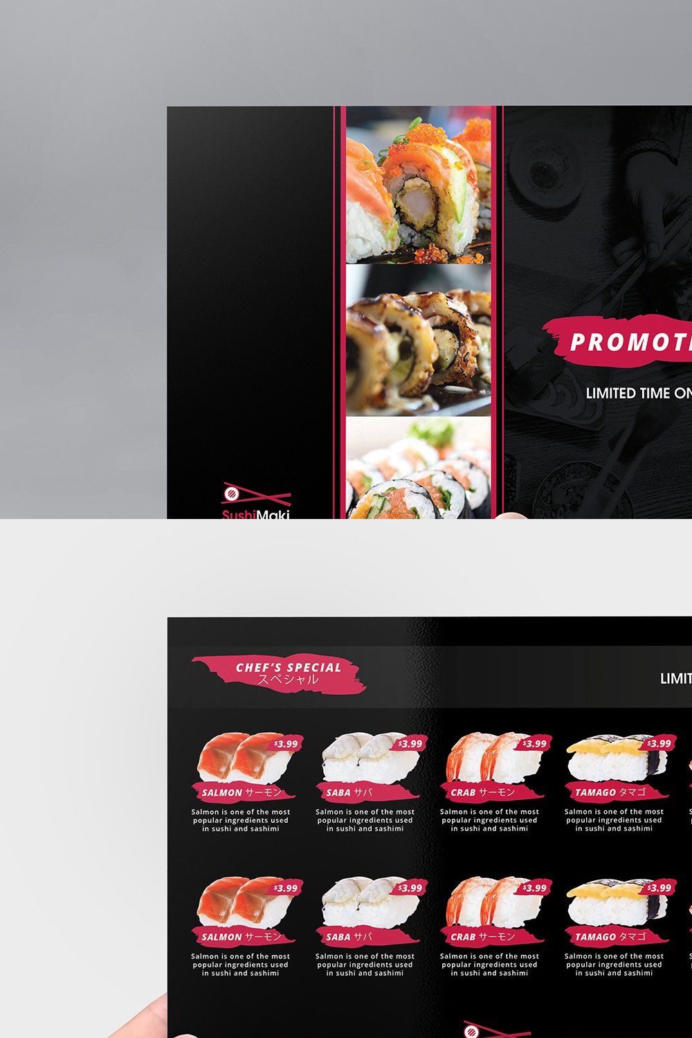 Sushi Restaurant Flyer Template pinterest preview image.