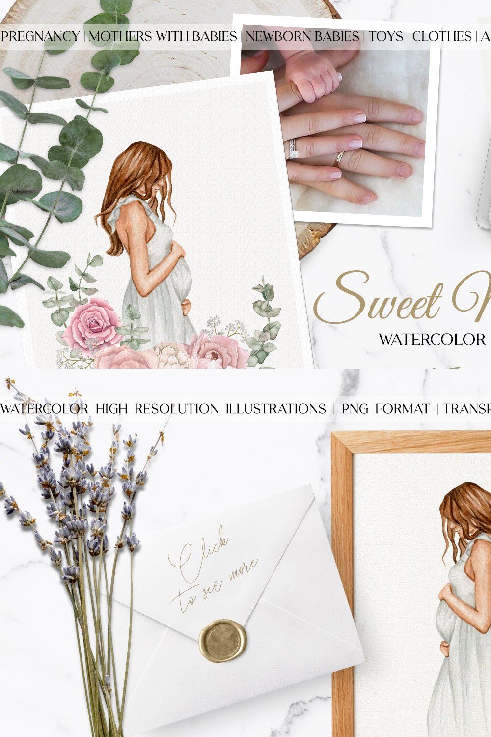 Sweet Maternity Watercolor Set pinterest preview image.