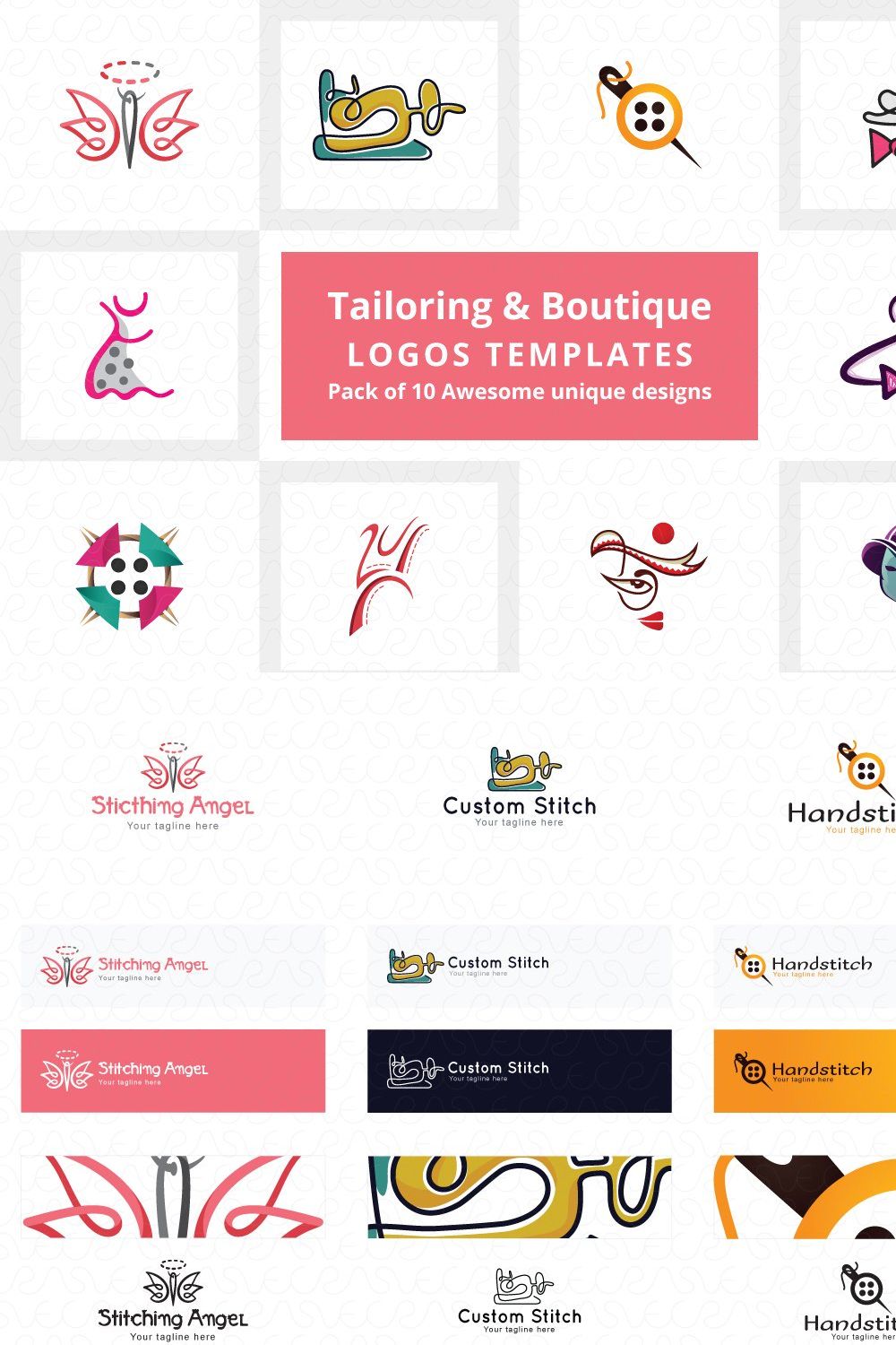 Tailoring & Boutique Logo Templates pinterest preview image.