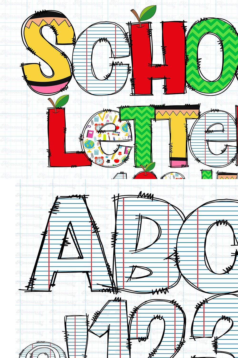 Teacher Doodle letters Bundle pinterest preview image.