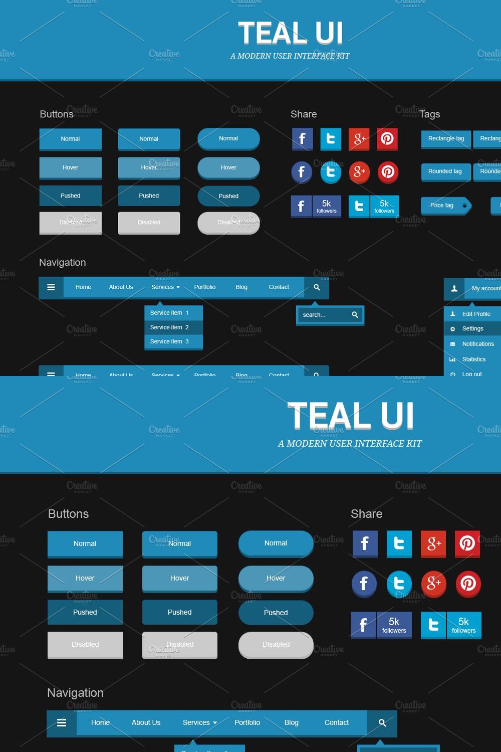 Teal UI Kit pinterest preview image.