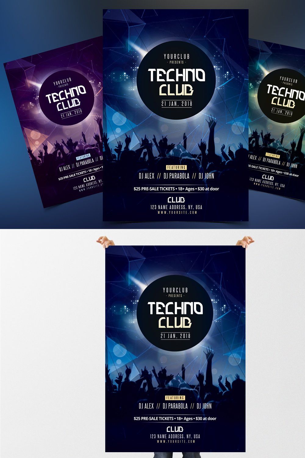Techno Club - PSD Flyer pinterest preview image.