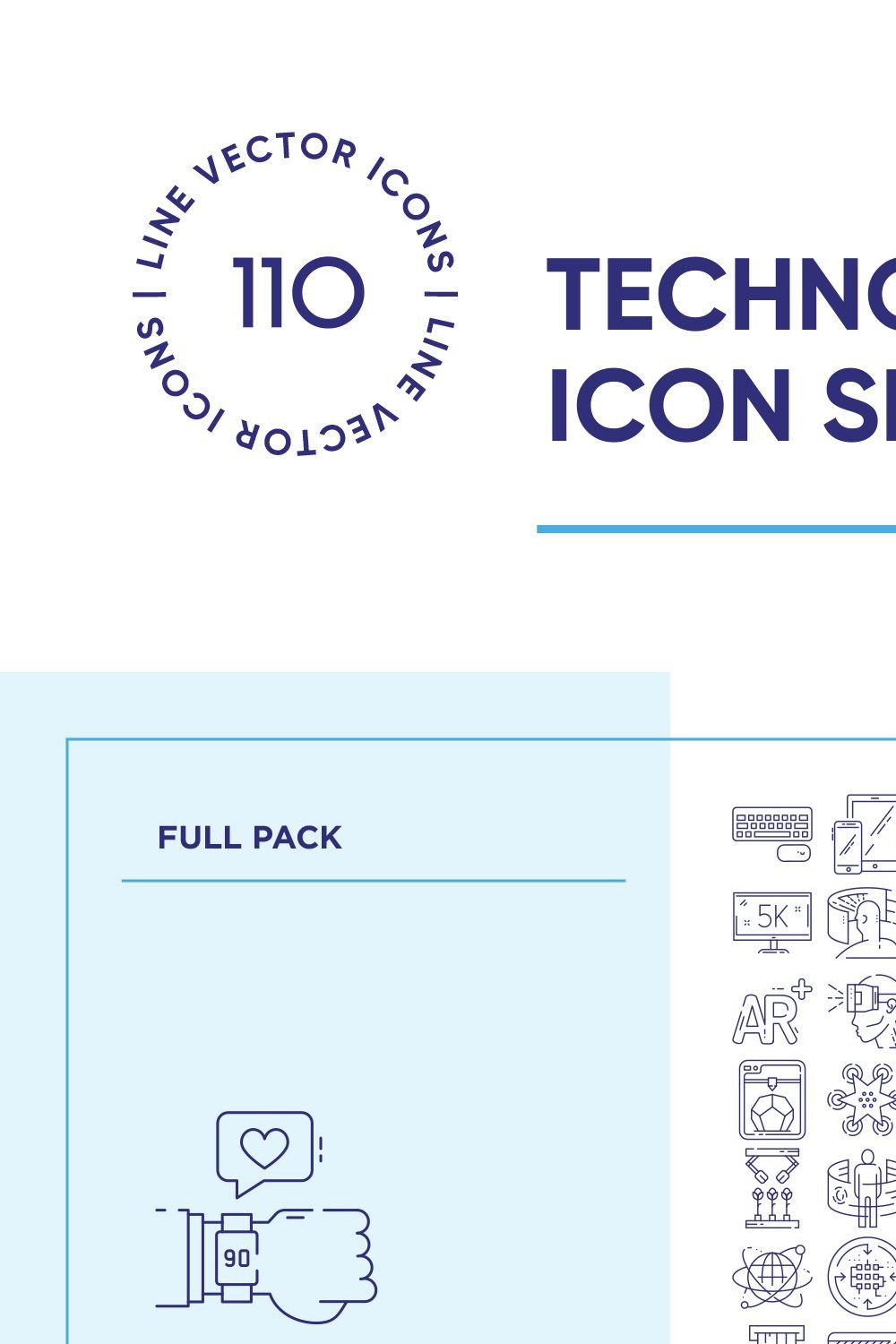 Technology Line Icon Set pinterest preview image.