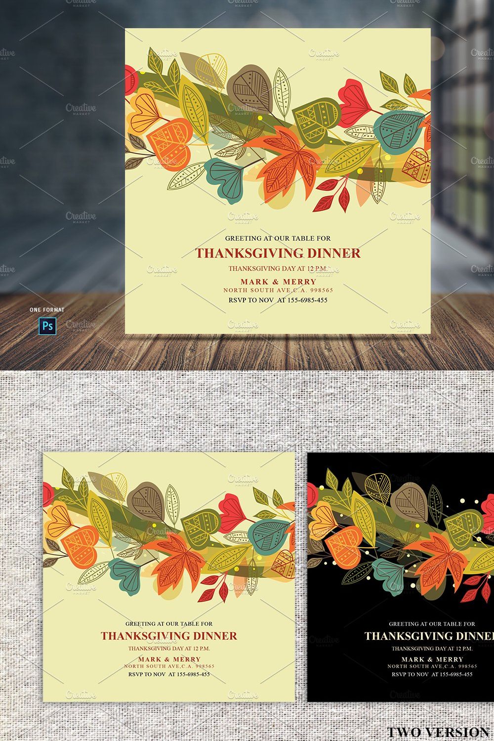 Thanksgiving Dinner Invitations Card pinterest preview image.